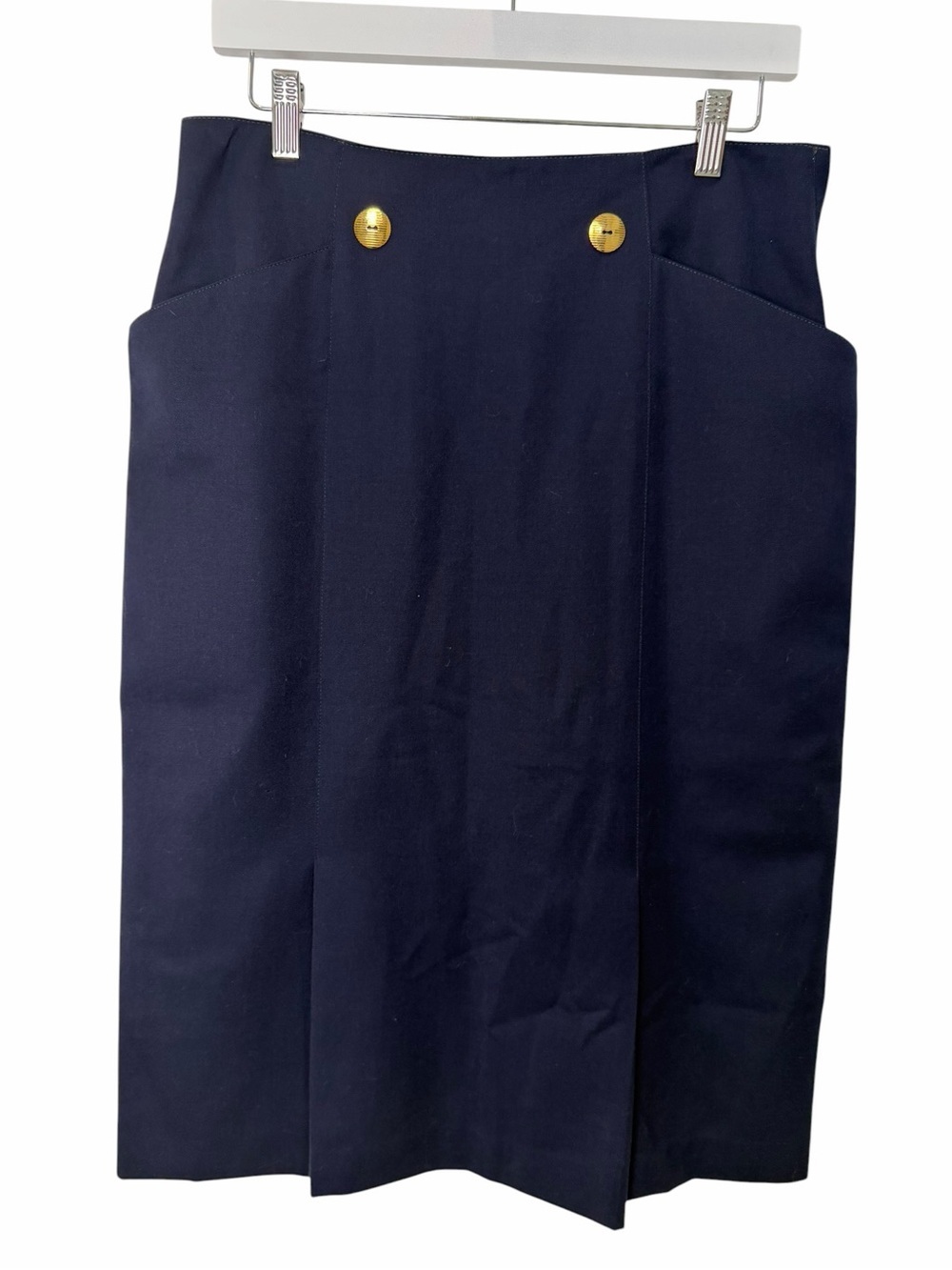 Vintage Deadstock Mr. Jax Navy Virgin Wool Pencil Midi Skirt Gold Button 14 NWT - Picture 2 of 11